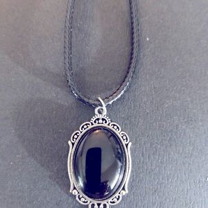Beautiful black and silver Victorian style pendant with black necklace